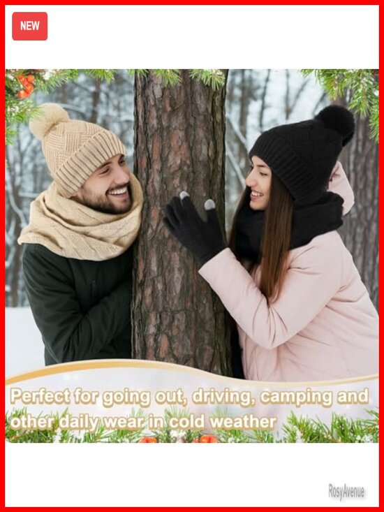 Winter Hat Scarf Gloves Earmuff Set Knit Beanie Touch Screen Gloves Accessories main image 5